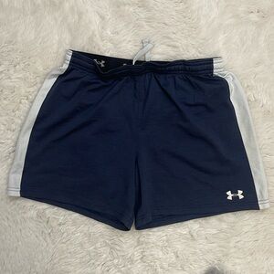 UnderArmour Blue White Striped Short Gym Athletic Running Shorts Size S Mens